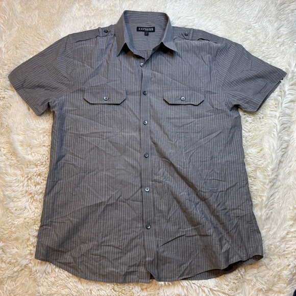 Express Men's large Gray Striped Button-Down Shirt fitted style - Picture 1 of 8